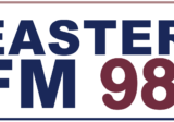 The words Radio Eastern FM 98.1 in blue writing on a white background