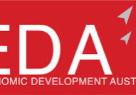 The letters EDA Economic Development Australia in white on a red background