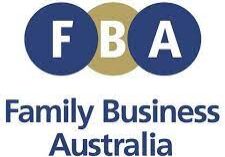 The letters FBA in gold and blue circles with the words Family Business Australia in blue underneath
