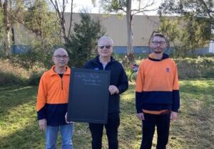 A picture of three staff from Leitz Tooling at Tree Planting Day 2022